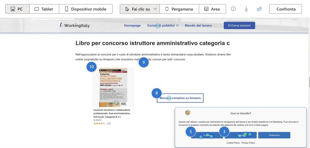 Mappa di calore dei click in un sito web