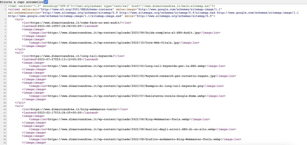 Esempio di Codice Sitemap in XML