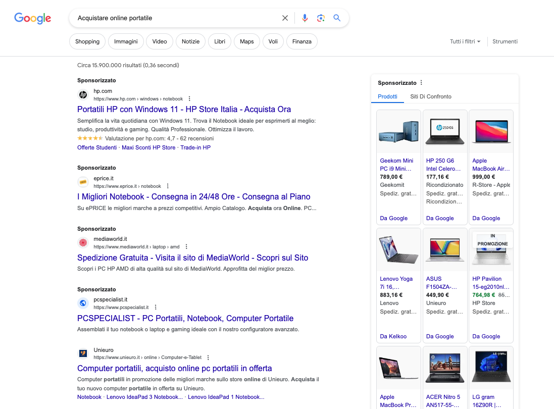 Esempio di keyword transazionale