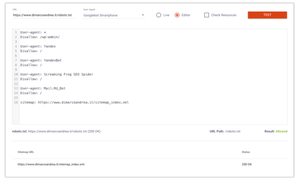 Come testare il file robots.txt, esempio di tool online